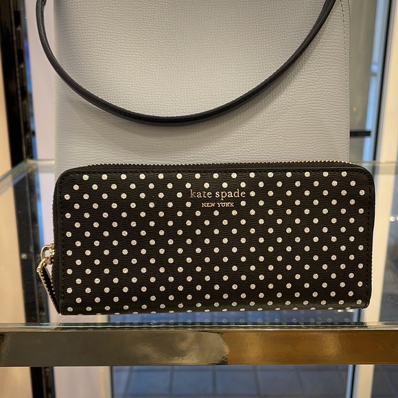 Kate Spade Spencer Metallic Dot Slim Continental Wallet in Black Multi k4546 - Picture 13 of 16